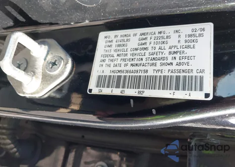 2006 Honda Accord 2.4 Se from USA, damaged, VIN 1HGCM56366A097158